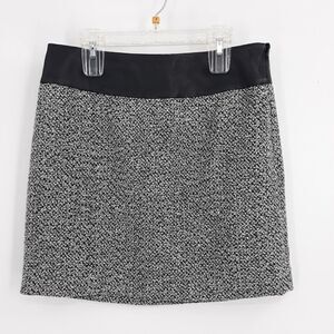 Limited School Girl Tweed A-line Mini Skirt Faux Vegan Leather Waist Black‎ Sz 2